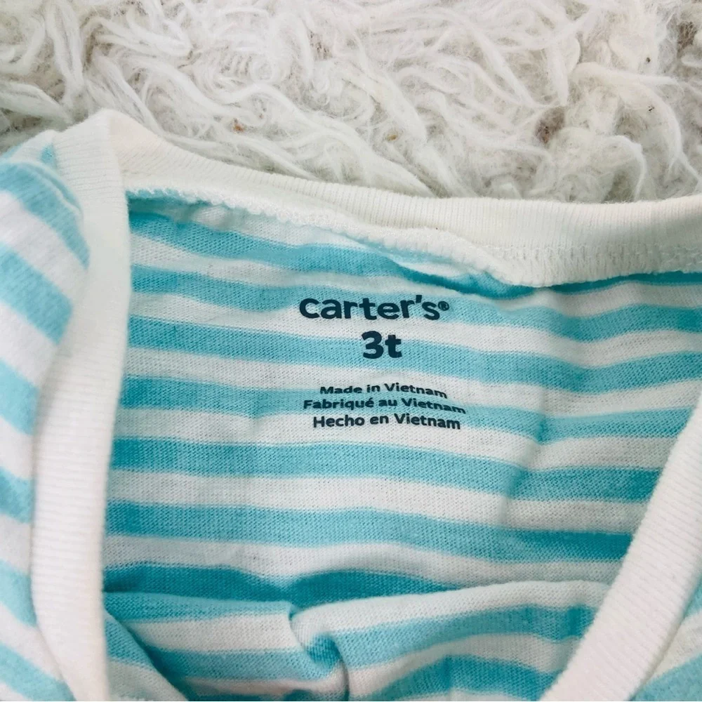 Carter's Blue and White Striped flamingo ruffle Top with pink floral shorts 3T - Picture 10 of 17